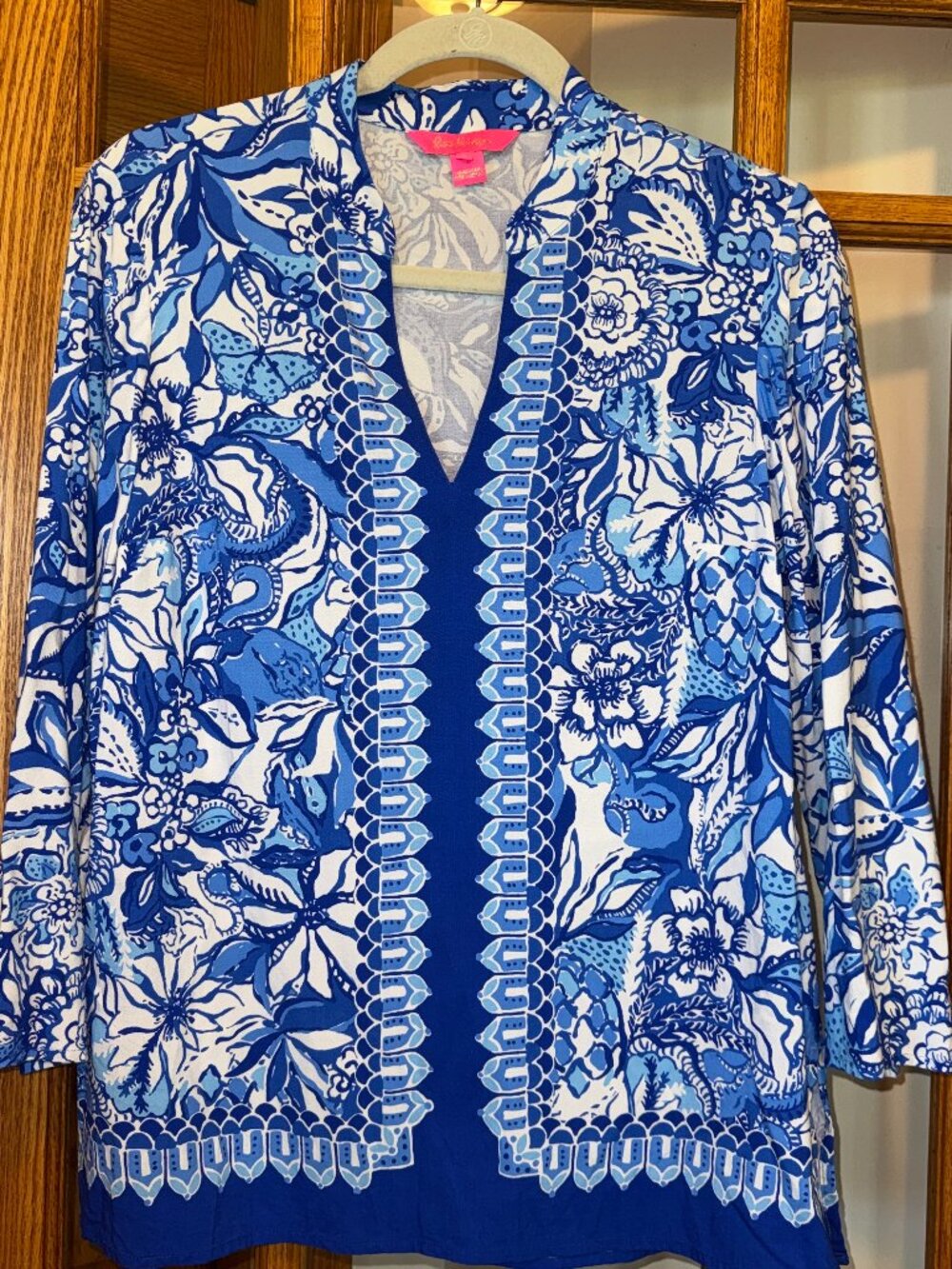 LILLY PULITZER Sz Small, EUC Luna Bay tunic top  Blue Tang Flocking Fabulous
